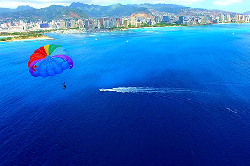 Parasailing off coast of Honolulu